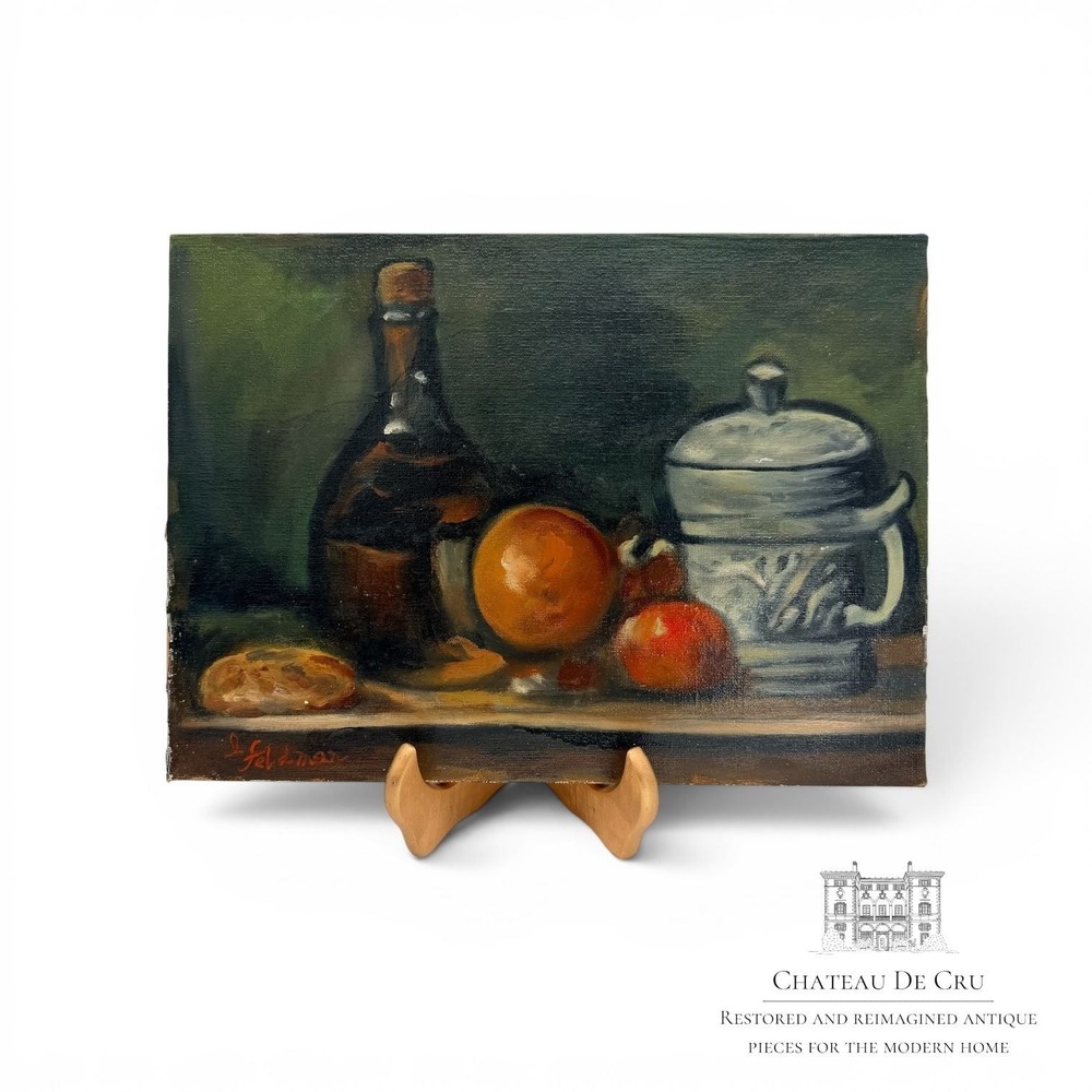 Still Life Oil Painting Bottle Fruit Ceramic Jar I. Feldman Signed Original‎